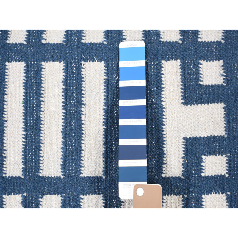 5'2"x7' Yale Blue Kilim Design Flat Weave Hand Woven Organic Wool FC7E75559FC544F8A143D8D30A254181