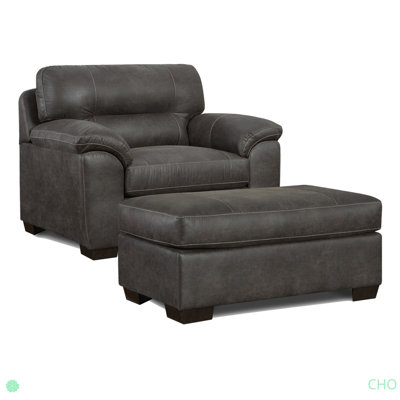 Contemporary 2-Piece Living Room Set, Pillow-Top Arm Chair With Ottoman
