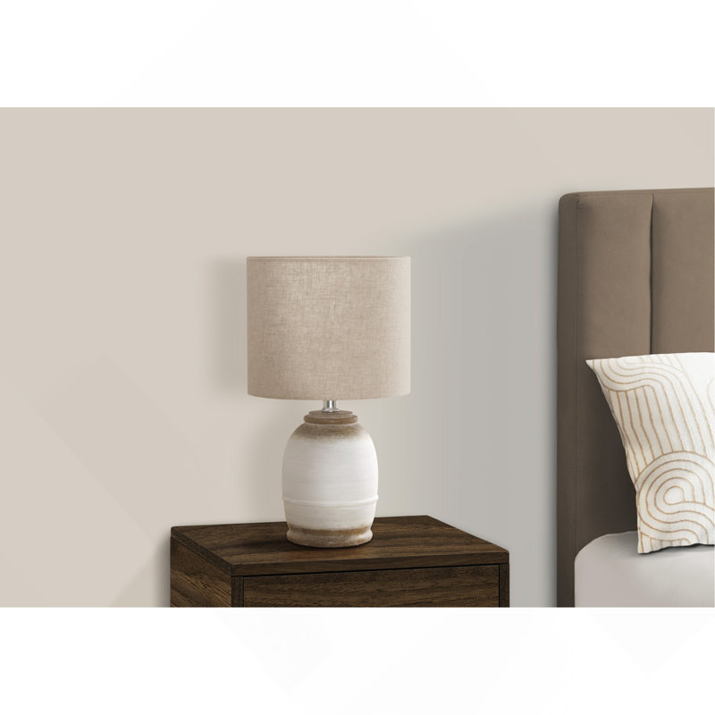 Lighting, H 16 po, résine crème, abat-jour beige, contemporain