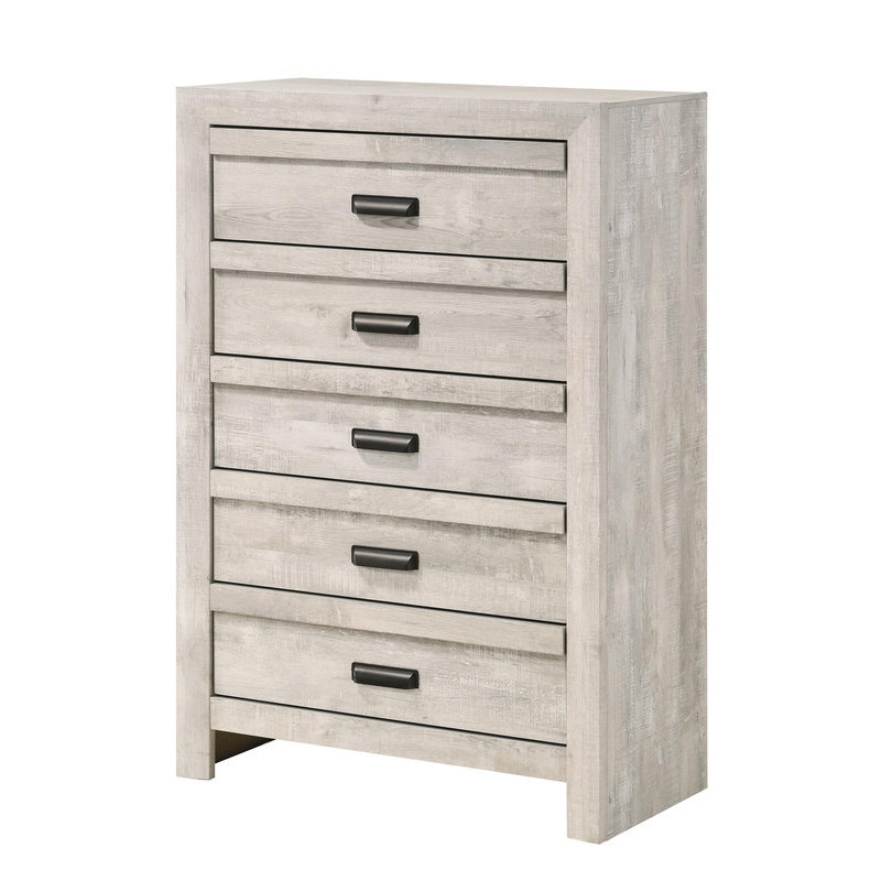 Commode 5 tiroirs Rustic, Beige gris / blanc