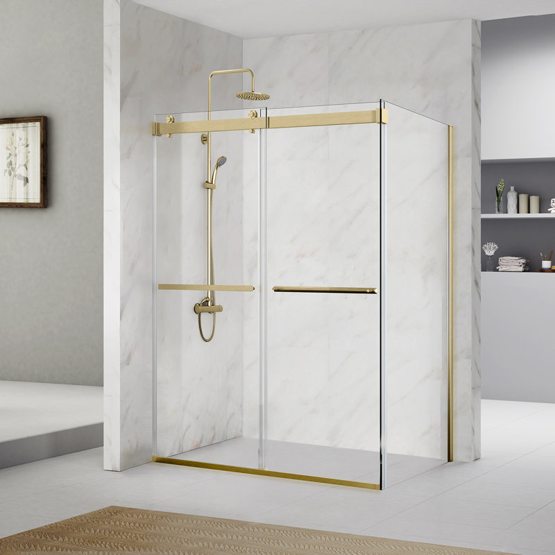 Spezia 64.6'' W 76'' H Semi-Frameless Rectangle Reversible Shower Enclosure, Bronze