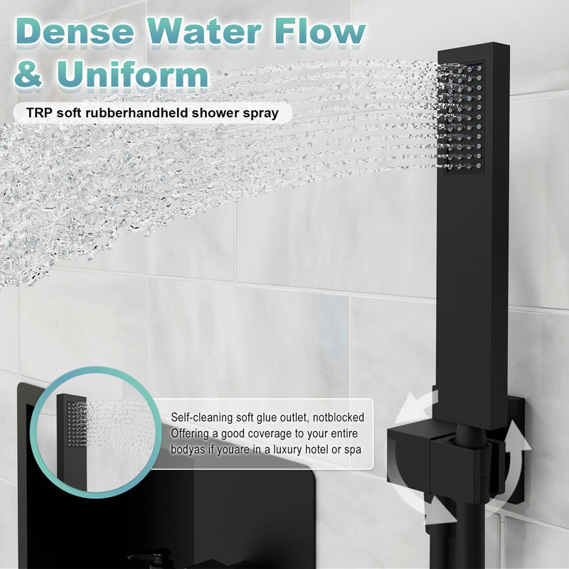 Robinet de douche à poignée simple à 2 jets 2,0 GPM avec pomme de douche à main intégrée sans goutte, Noir mat