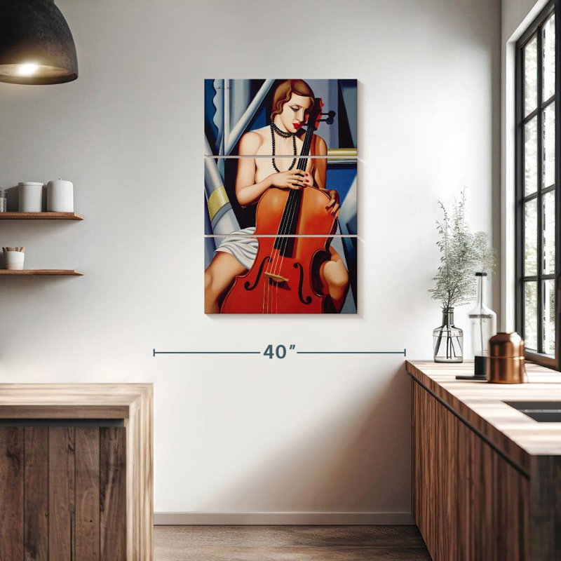 Femme Abarca avec violoncelle, H 38 po x l 24 po