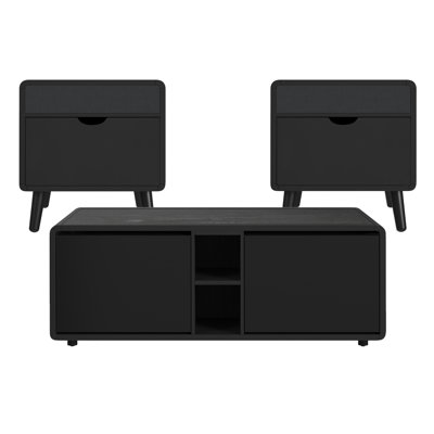 Cimahi 3PC Smart Occasional Table Set in Black-Smart Coffee Table & Two Square Smart End Table