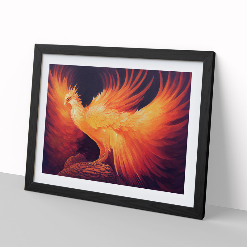 Beguiling Phoenix Bird - Single Picture Frame Print, 46cm H x 64cm W x 2cm D, Black Framed