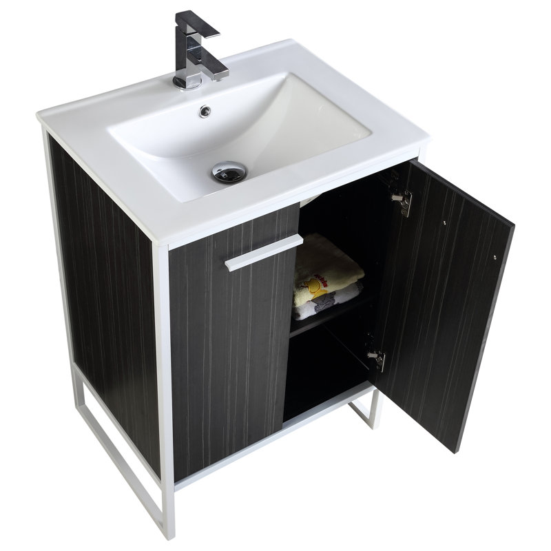 Saray 24'' Single Bathroom Vanity with Vitreous China Top, Dawn Gray