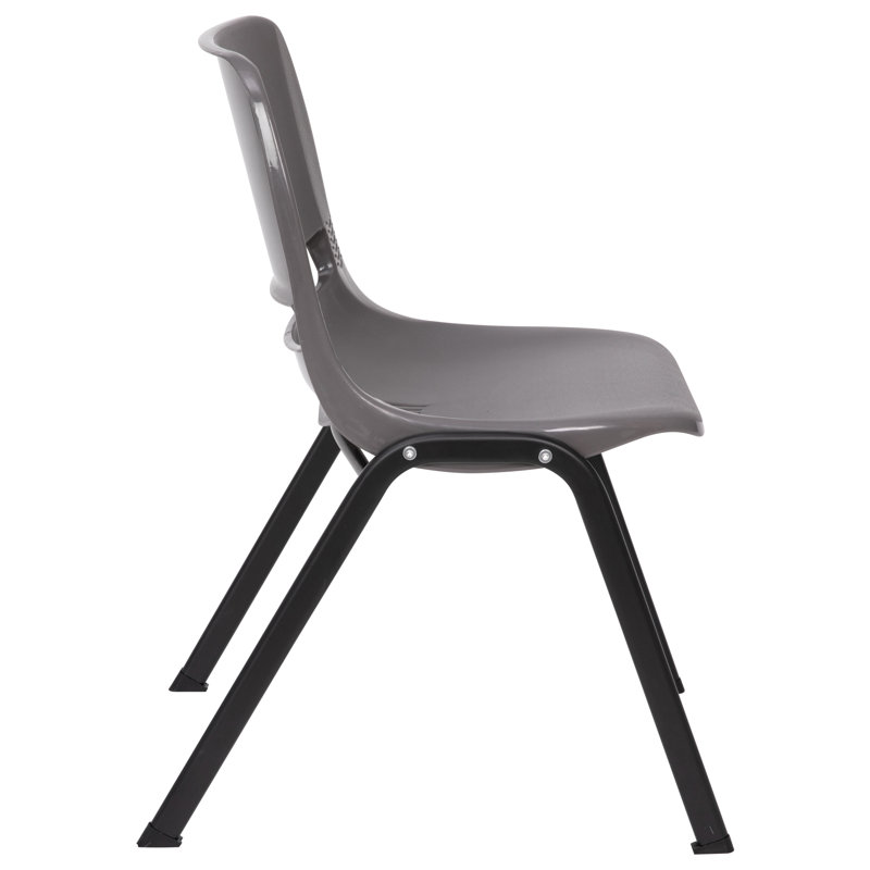 Gray Plastic Armless Stacking Chair with Black Metal Frame
