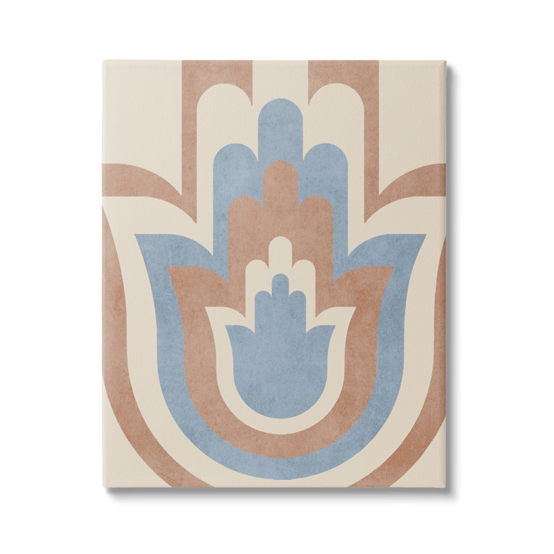 Symbole spirituel bohème Hamsa à rayures neutres par Lil '' Rue, L 16 po x H 20 po, Toile tendue