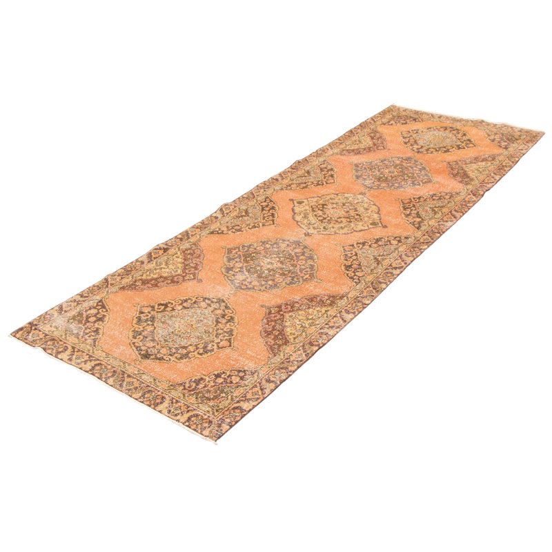 Tapis de couloir unique en laine noué à la main style années 1990 de 4 pi 4 po x 12 pi 8 po Monteria