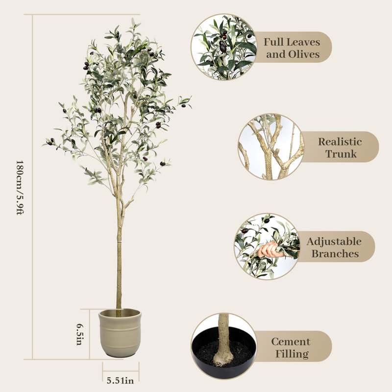 Olive artificielle olive naturelle, H 71 po x l 27 po x P 27 po