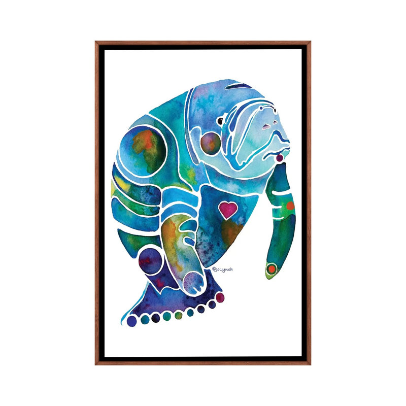 Manatee I by Jo Lynch - Painting on Canvas, 66.04 cm H x 45.72 cm W, Classic Brown Wood Framed