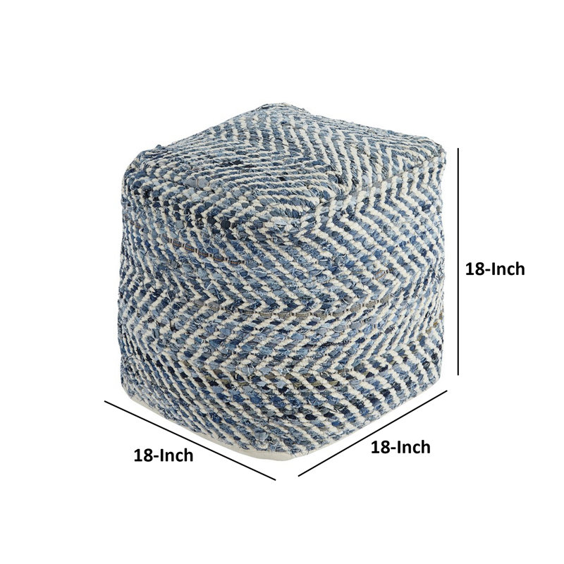 Contemporary Blue Denim Woven Pouf Ottoman 18"