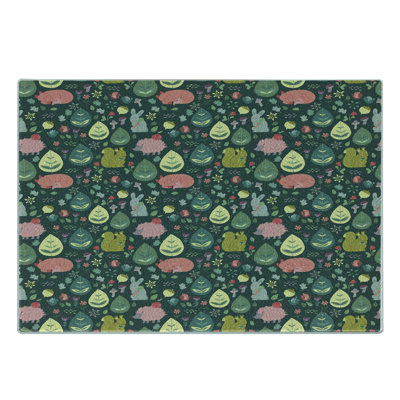 Ambesonne Forest Friends Tempered Glass Cutting Board Bunny Fox Squirrel Multicolor