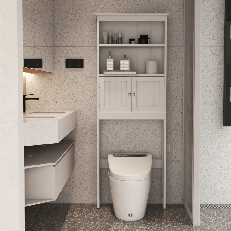 Lowel 2 -Tier Toilet Bathroom Spacesaver Storage Shelf with Storage Shelf with 2 Doors Wood Storage Cabinet