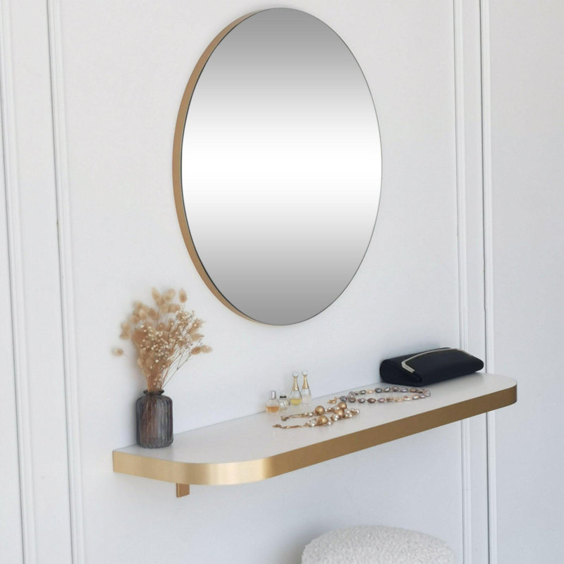 Miroir mural moderne, 23,6 pouces de diamètre, finition dorée | 100% panneau de particules enduit de mélamine, épaisseur: 0,7 pouce | Conception élégante et fonctionnelle pour une décoration intérieure contemporaine, solution peu encombrante