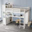 Lit mezzanine en bois avec armoire et bibliothèque, grand lit mezzanine avec garde-robe et bureau pour enfants, blanc