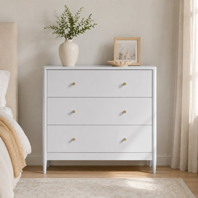 White Modern Three Drawer Dresser MDF Bedroom Storage Chest