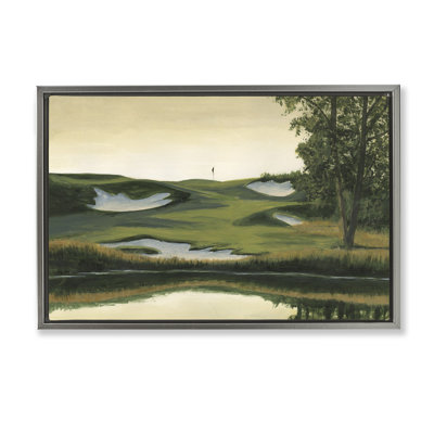 Golf Course Terrain Gray Framed Floater Canvas by Michael Willett 