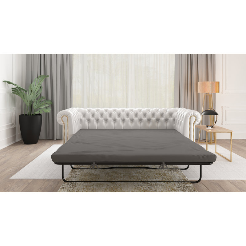 Chesterfield  Sofa 3 Seater with Sleeping Function Made of Vegan Leather with Solid Wood Legs, White