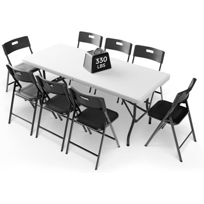 Ensemble 9 pièces de table rectangulaire pliable de 6 pieds et chaises, ensemble de meubles pliables portatifs de 330 lb et de chaises de 330 lb pour l'intérieur et l'extérieur