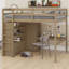Lit mezzanine en bois avec garde-robe intégré, bureau, tablettes de rangement et tiroirs-1013714363