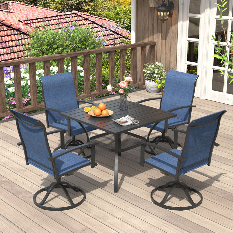 Ensemble de salle à manger de patio carré pour 4 personnes avec table de salle à manger et 4 chaises de salle à manger pivotantes Textilene