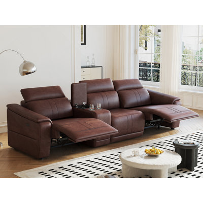 Power Recliner Sofa Set, 3-Seat Reclining Sectional Sofa With Adjustable Headrest &  Power Recline, Breathable Leather With Storage Console & USB Ports, Easy Assembly Living Room Furniture Sets