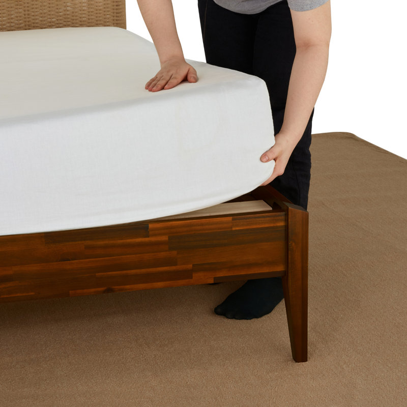 Selina Solid Wood Platform Bed with Headboard, Bohemian and Mid-Century Bed Frame, King, Dark Chocolate