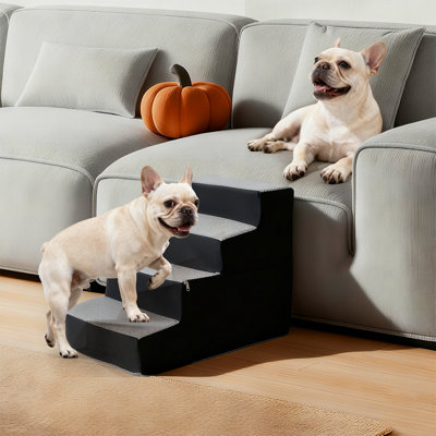 Escalier pour chien à 4 marches pour petits chiens et chats de taille moyenne, rampe pour animal en mousse à haute densité de H 18 po, marches antidérapantes pour lit haut, canapé, fauteuil, échelle d'escalade intérieure sécuritaire, gris 15 po x 24 po x 18 po