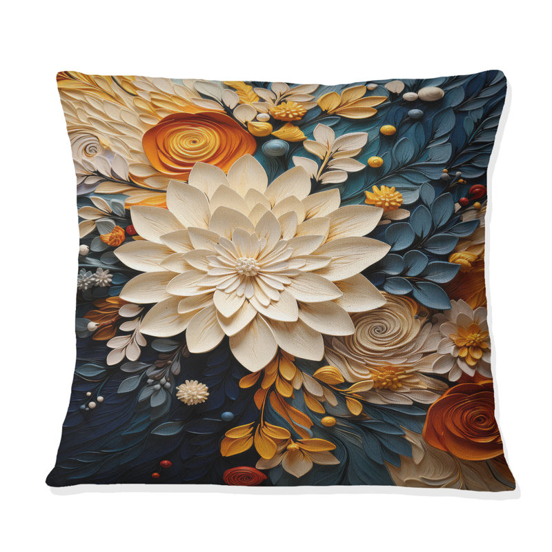 Orange Teal Botanical Whirlwind IV - Abstract Botanicals Printed Pillow, 16"H x 16"W, Square