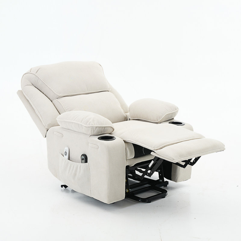Fauteuil inclinable chauffant et massant télécommandé, Ivoire ivoire