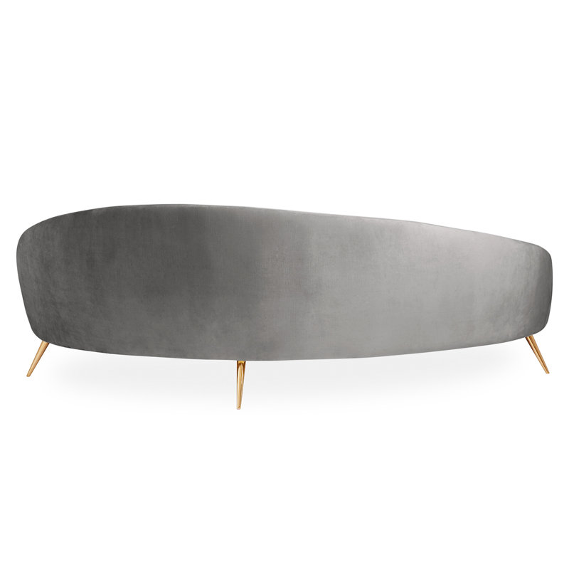 Bergamo Azure Velvet Ether Curved Sofa with Polished Brass Legs