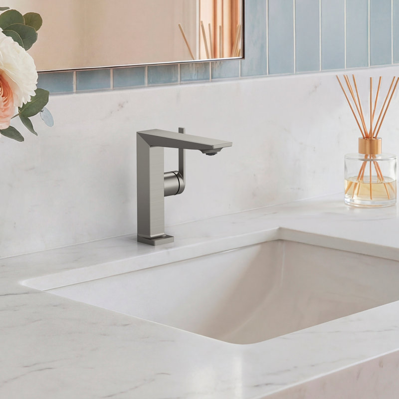 Robinet de salle de bain à un trou avec drain, robinet de salle de bain à poignée simple, Nickel brossé
