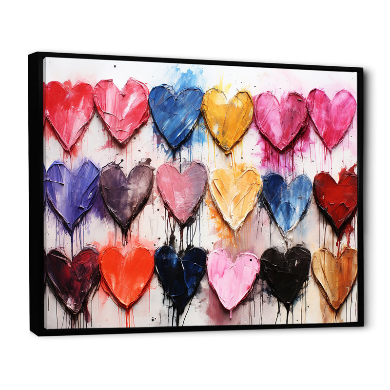 Rose et bleu cœur Pop Art 2 - Art encadré Pop Art, Cadre flottant noir, H 34 po x l 44 po x P 1,5 po