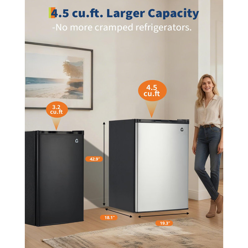 4.5 Cu.Ft Compact Refrigerator – Mini Fridge with Freezer, Adjustable Shelves & Crisper – Quiet & Energy Efficient for Dorm, Office, Bedroom, Kitchen & Bar, Sliver
