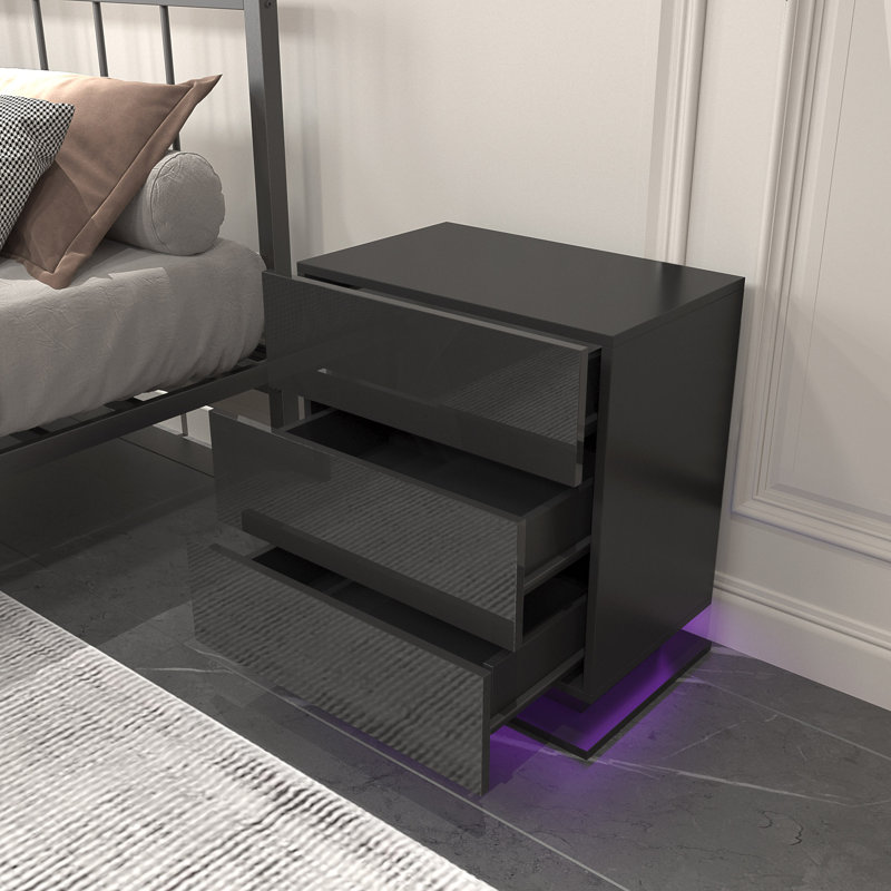 Table de chevet avec 3 tiroirs de rangement, lumières à DEL, table de bout pour les meubles de chambre à coucher