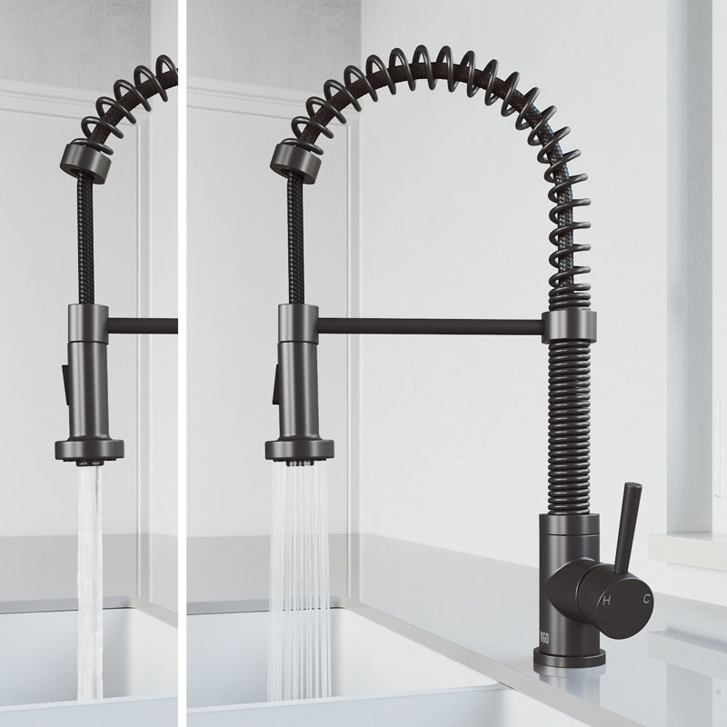 Edison 19" H 1-handle Pull-Down 2-Function Sprayer Kitchen Faucet, Without Soap Dispenser, Graphite Black