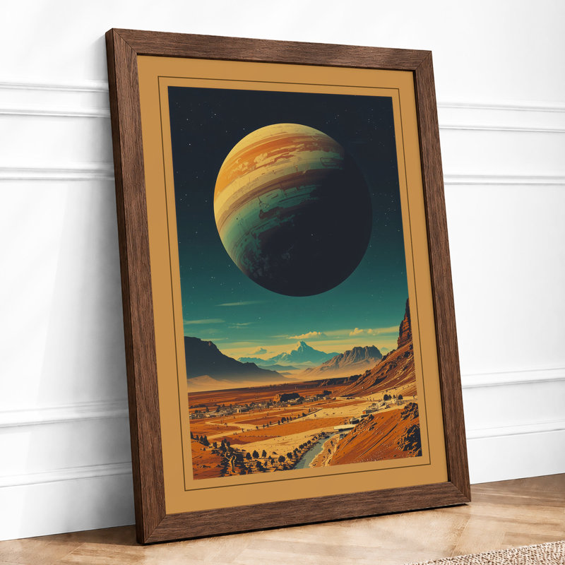 Alien Planet Rise Retro - Framed Print, A2 - 59.4 x 42.0 cm, Walnut