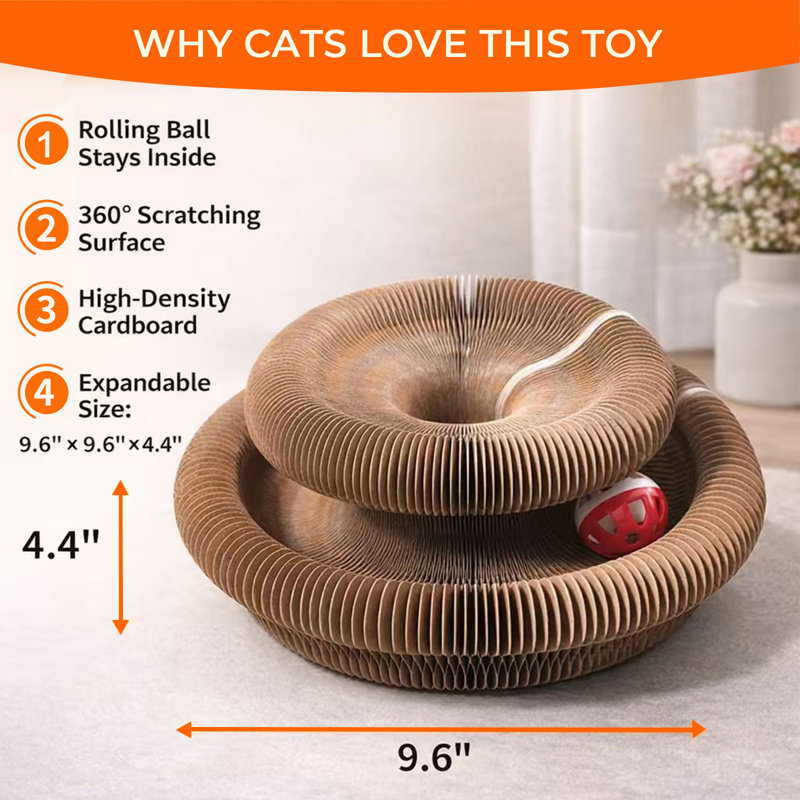 Jouet pour chat Kitty Curls, orgue magique pliable en accordéon avec balle roulante, griffoir interactif apaisant pour chats et chatons d'intérieur