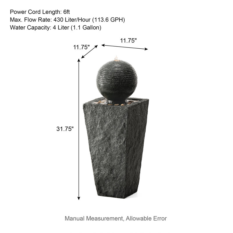 Harriman Weather Resistant Abstract Fountain with Light, Grey