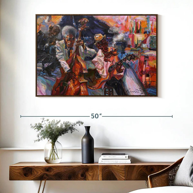 Jazz club jaune, Cadre flottant noyer, 40 po x 27 po