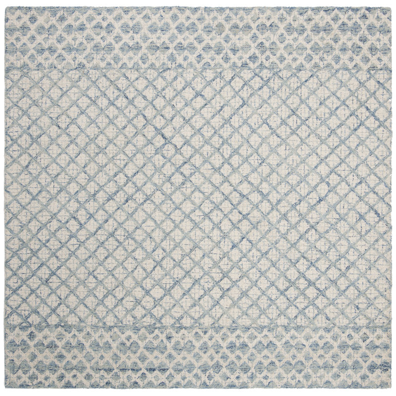 Tapis bleu en laine touffeté à la main Costin, Carré 6 pi