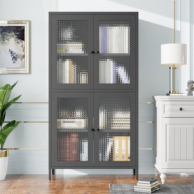 Classic Metal Storage Cabinet, Display Cabinet With 4 Glass Doors, Side Cabinet, Entryway Cabinet