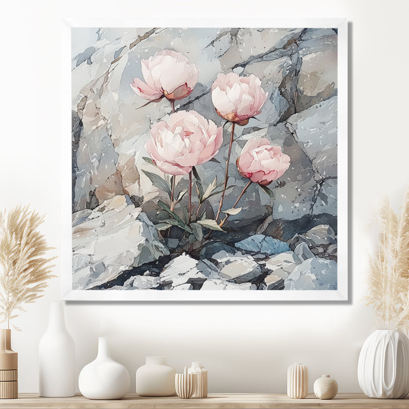 Pivoines dans le Rocky Pass II - pivoines, art mural, H 30 po x l 30 po, Reproduction encadrée d'une seule photo, Blanc