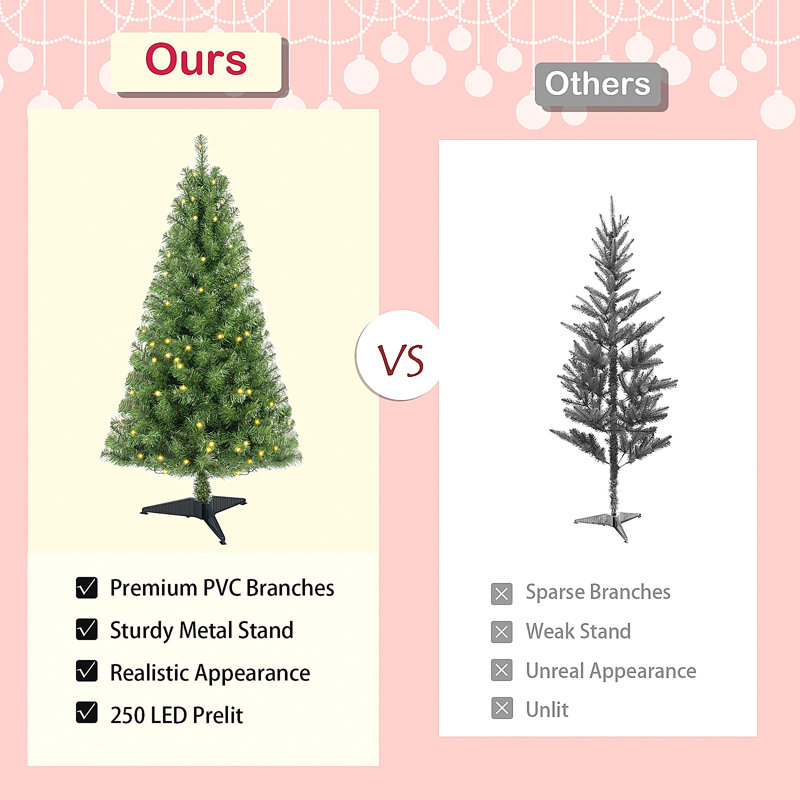 Arbre de Noël artificiel à charnière non éclairé avec 582 pointes, branches en PVC, arbre de vacances vert avec support en plastique à 4 pieds