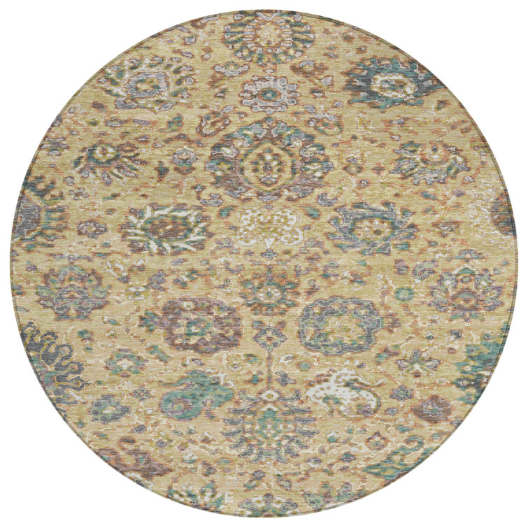 Machine Washable Indoor/Outdoor Xhevrie Gold Rug