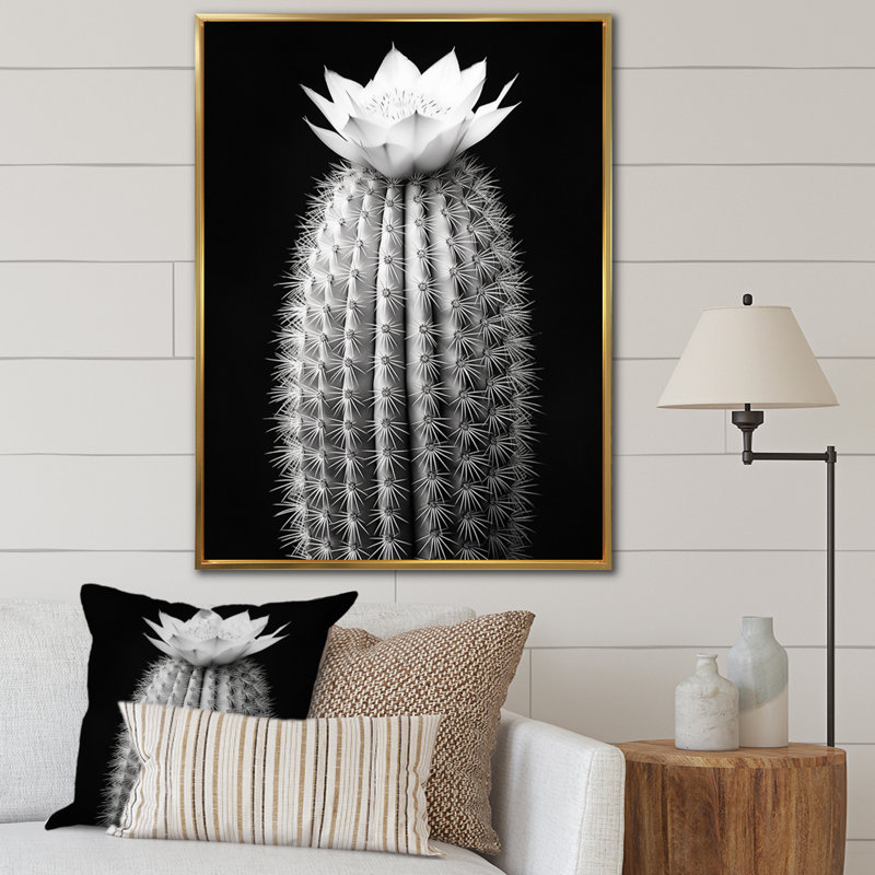 Cactus gris élégant en monochrome I - impressions sur toile florales et botaniques, H 20 po x l 12 po x P 1 po