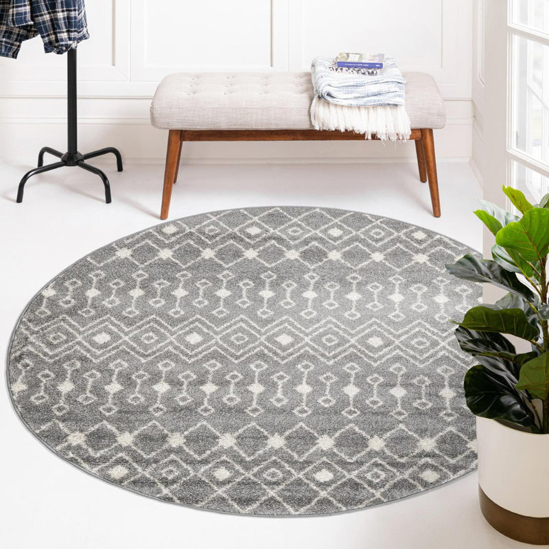 Somerville Geometric Indoor Rug, Round 3'1", Gray