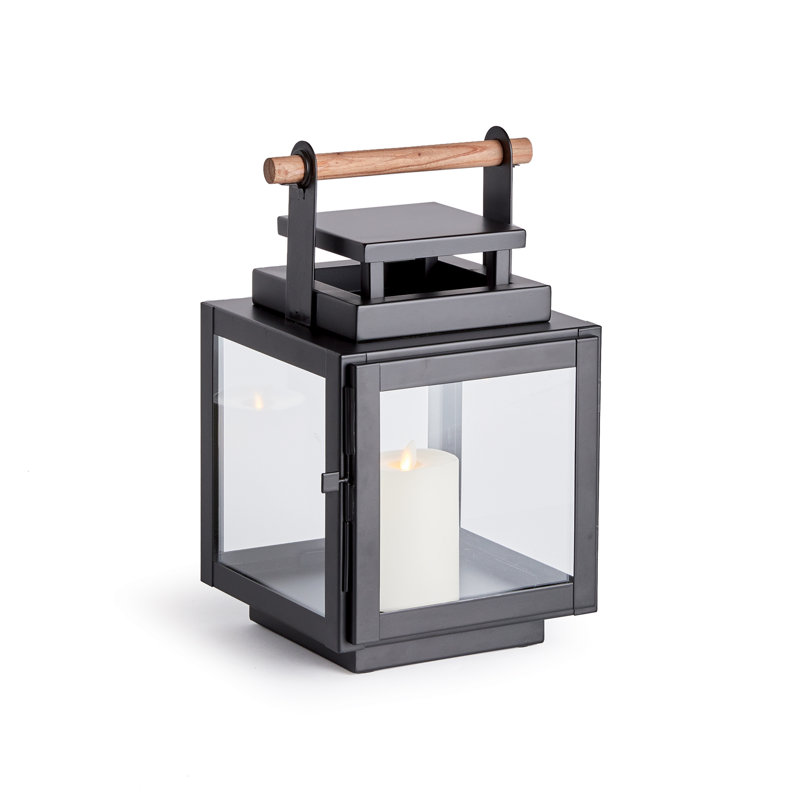 Lanterne moyenne en acier inoxydable Cathica, Noir, H 13,75 po x l 8,5 po x P 8 po