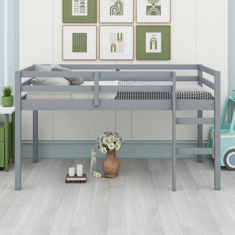 Twin Loft Bed With Ladder, Gray